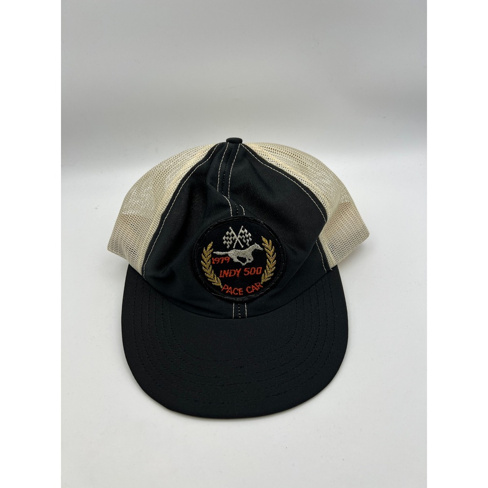 VTG 1979s Indy 500 Pace Car Trucker Hat M/L Black Mesh Snapback Sportswear USA